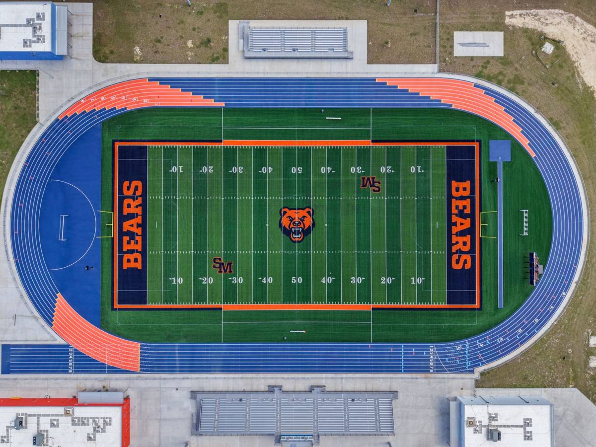 Top-down drone photo of the football stadium at South Marion High School, Ocala FL