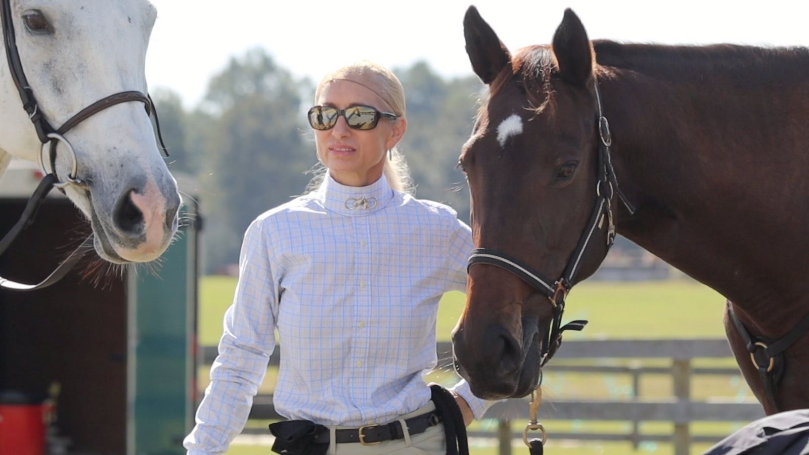 Equestrian rider with two horses in the Ocala countryside